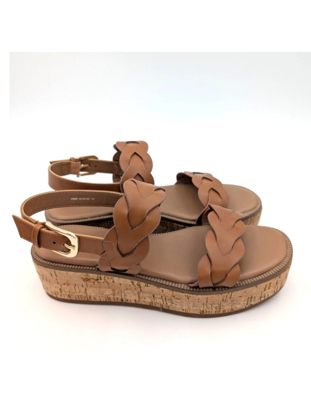 Pennie Tan Vegan Leather Braided Platform Sandal - Picture 3 of 8